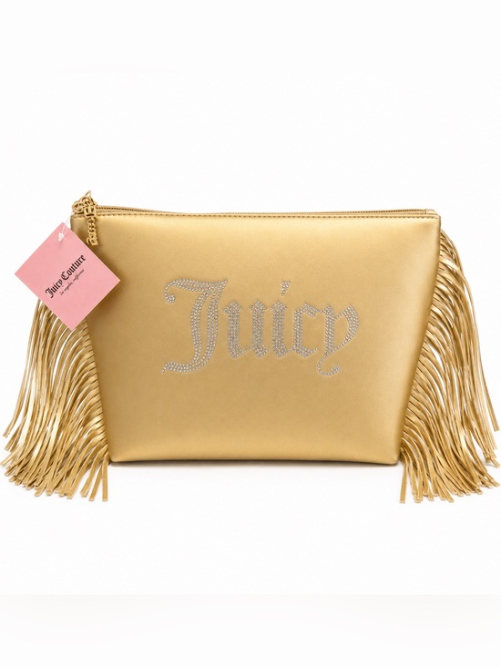 Juicy Couture Handbags - 🆕 JUICY COUTURE Gold Fringe Bling Logo Cosmetic Bag Large Makeup Travel Case NWT